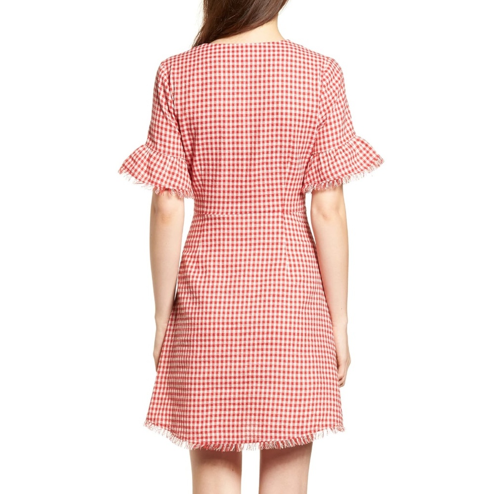 NWT MOON RIVER Red Gingham Ruffle Sleeve Dress - Picture 2 of 6